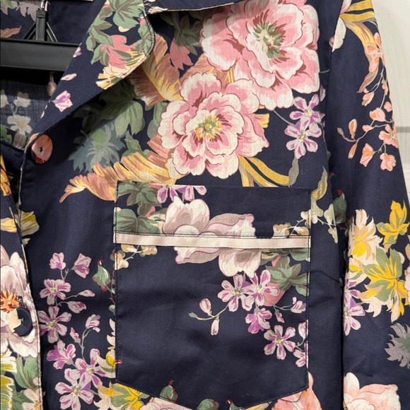 Papinelle Navy Floral Pajama Top with Pink and Yellow Accents - Picture 2 of 10